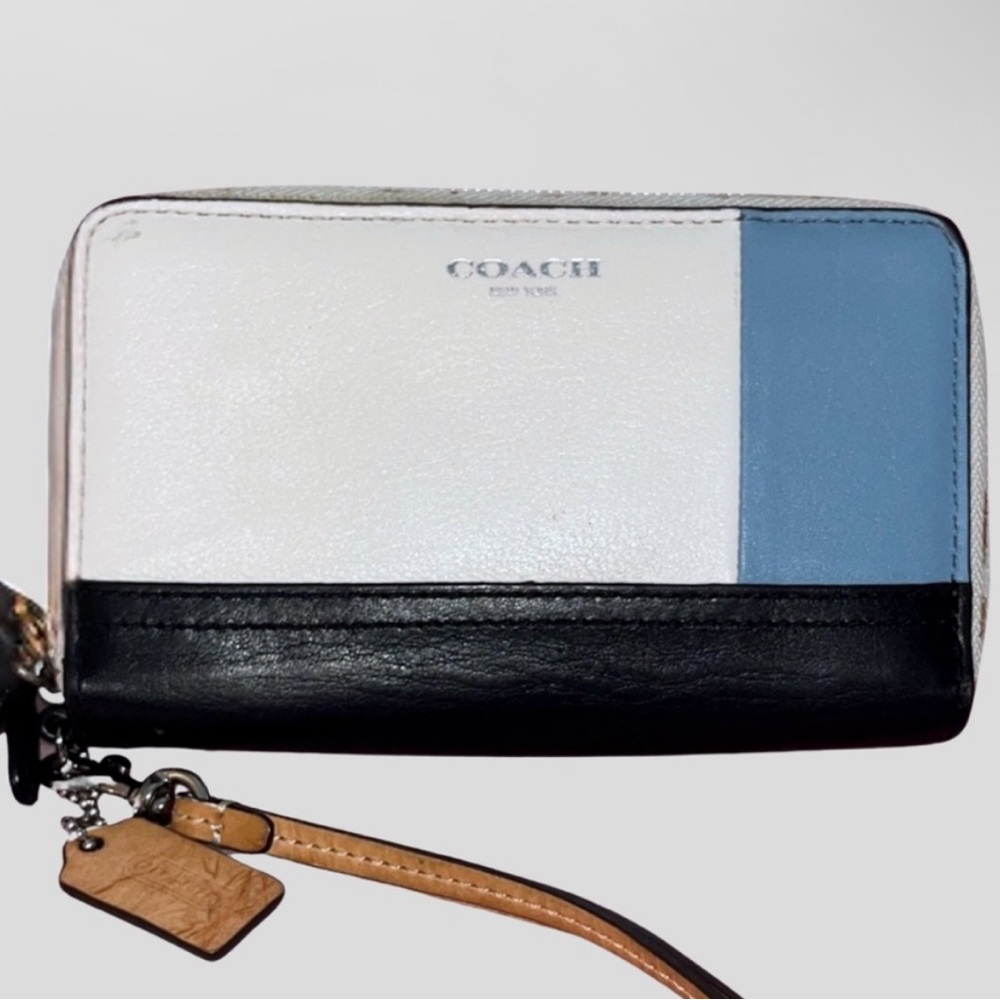COACH BLEECKER COLORBLOCK LEATHER DOUBLE ZIP PHONE WALLET